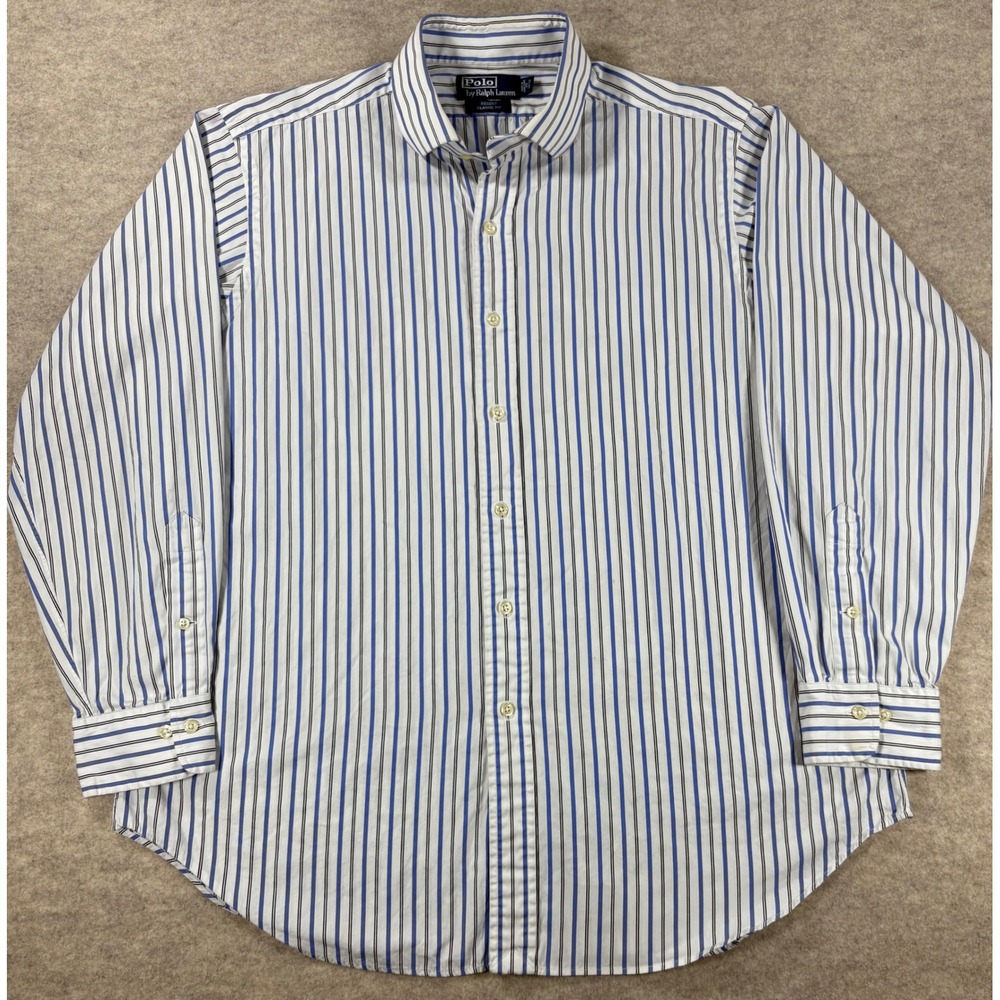 Polo Ralph Lauren Regent Classic Fit Shirt Mens 17 34/35 Blue White Striped L/S